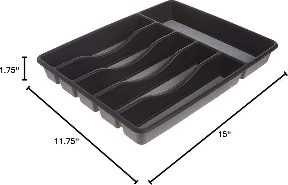 Rubbermaid No-Slip Silverware Tray Organizer, Large, Black with Grey