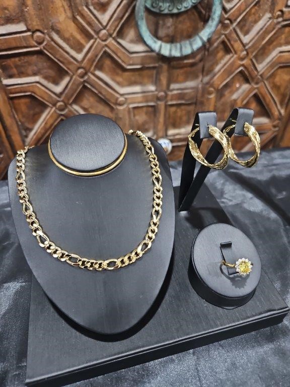 3pcs x 18KGold-filled/Italy Stamped Yellow Gold Filled Chain & Ring