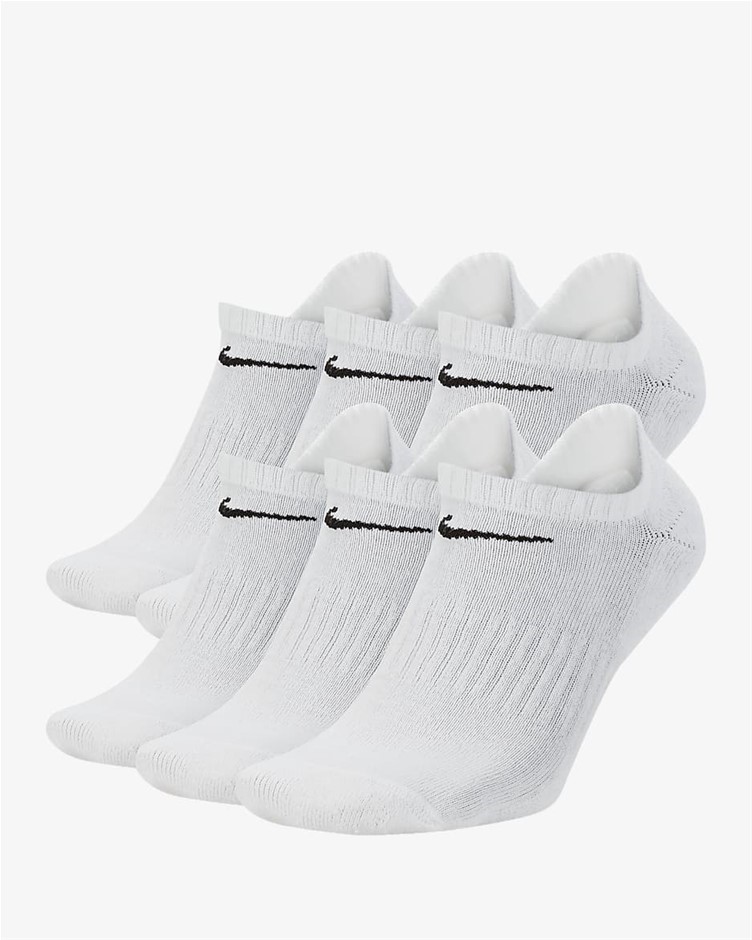6 Pairs x NIKE No Show Cotton Cushioned Socks, Size L (m8-12, w10-13), Whit