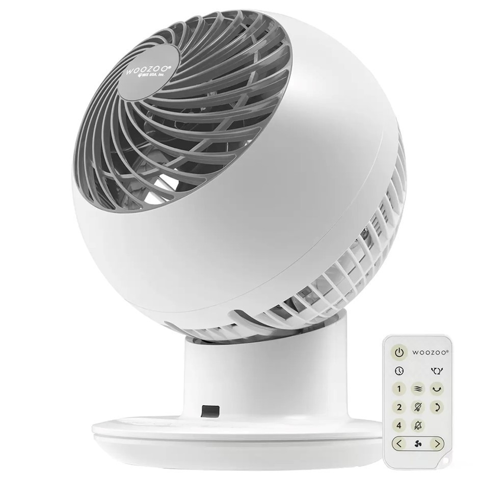 WOOZOO Globe Fan Circulator, White, Model PCF-SC15T-CT. NB: Minor use, not
