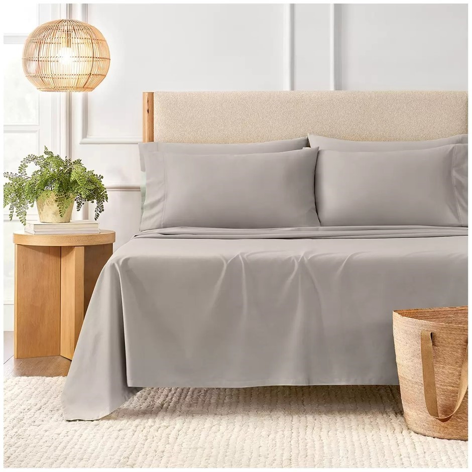 PURELY ORGANIC 4pc 300TC Cotton Sheet Set, King, Grey Bone.