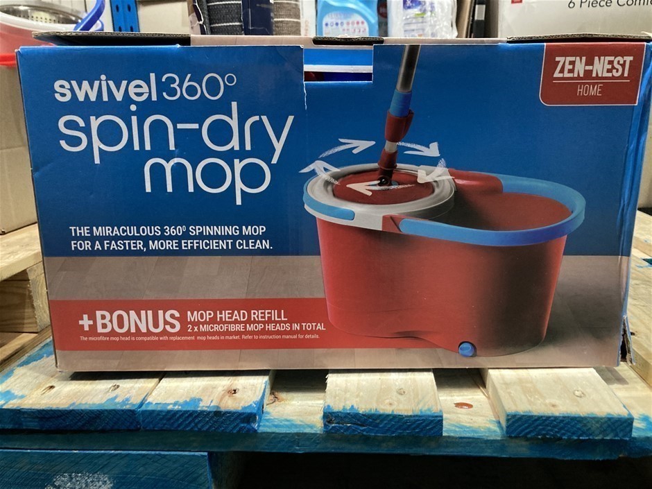 3 x ZEN-NEST HOME Swivel 360 Spin-Dry Mop, Red/Blue. NB: Used, not in origi