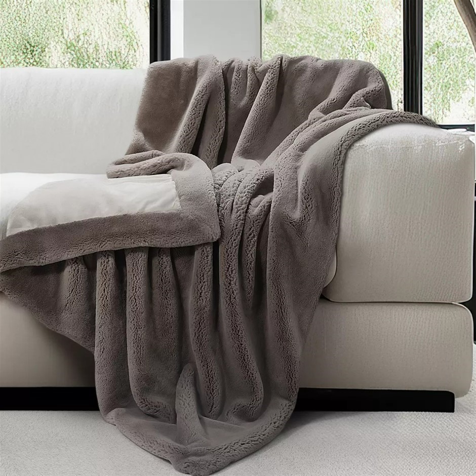 MON CHATEAU Ultra Soft Faux Fur Throw, 152 x 177cm, Dark Mushroom. NB: Not