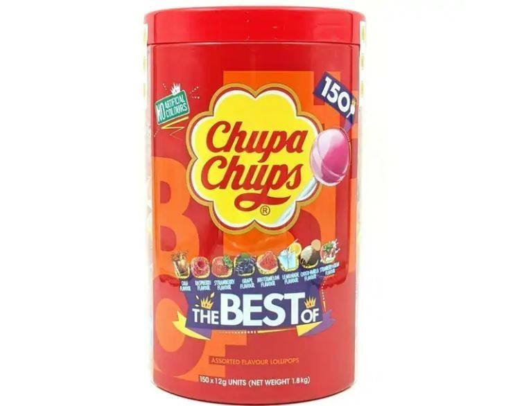 Pack of 150pc CHUPA CHUPS Lollipops (The Best Of), 1.8kg. NB: Damaged packa