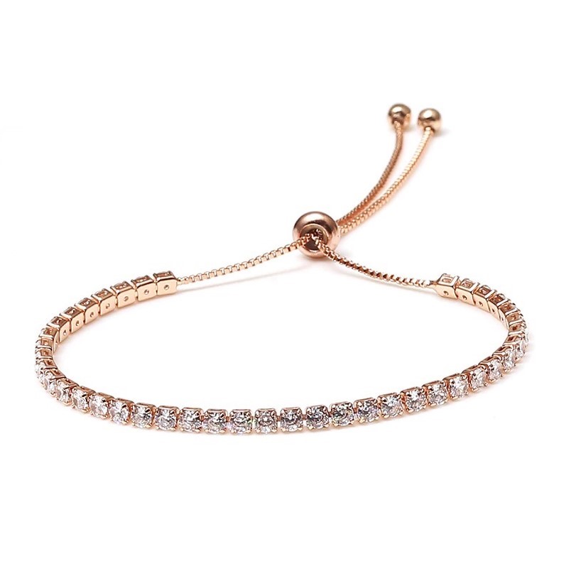 Stunning Simulated Diamond Tennis Bracelet - Rose (adjustable)