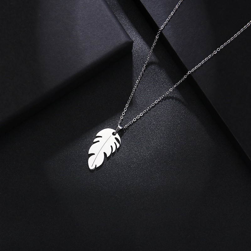 Designer Stainless Steel Feather Pendant Necklace