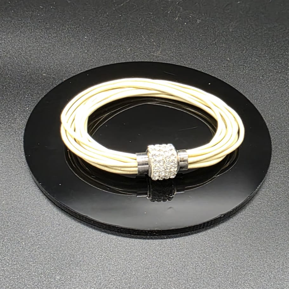 Designer Simulated Diamond Triple Ball Bracelet with Multi Cream Bands