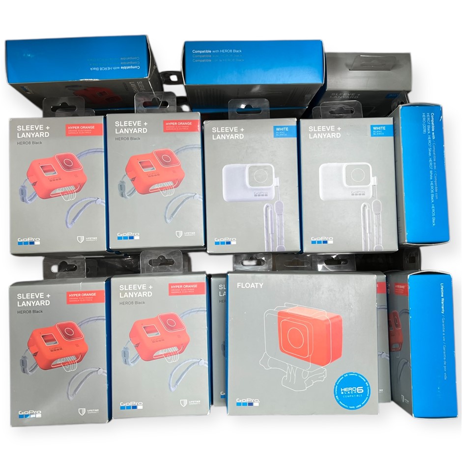 40 x Assorted GOPRO Accessories. Includes 28 x Orange Sleeves, 11 x White S