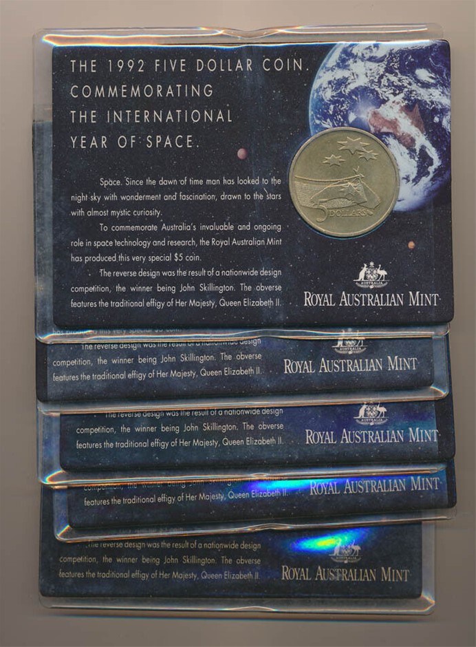 Australia: 1992 $5 Year of Space RAM Card Lot of 5 UNC