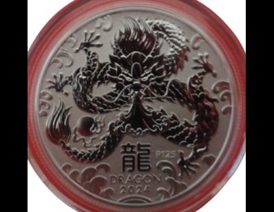 2024 YEAR OF THE DRAGON PERTH MINT, 1/2OZ .9999 SILVER AUSTRALIAN 50c COIN