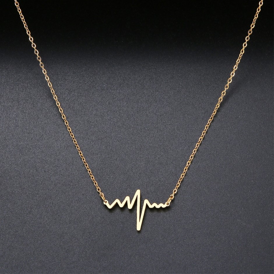 Stainless Steel Heartbeat Necklace - Yellow