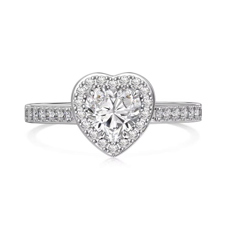 1.0ct Heart Cut GRA Certified Moissanite 925 Sterling Silver Ring - Size 7