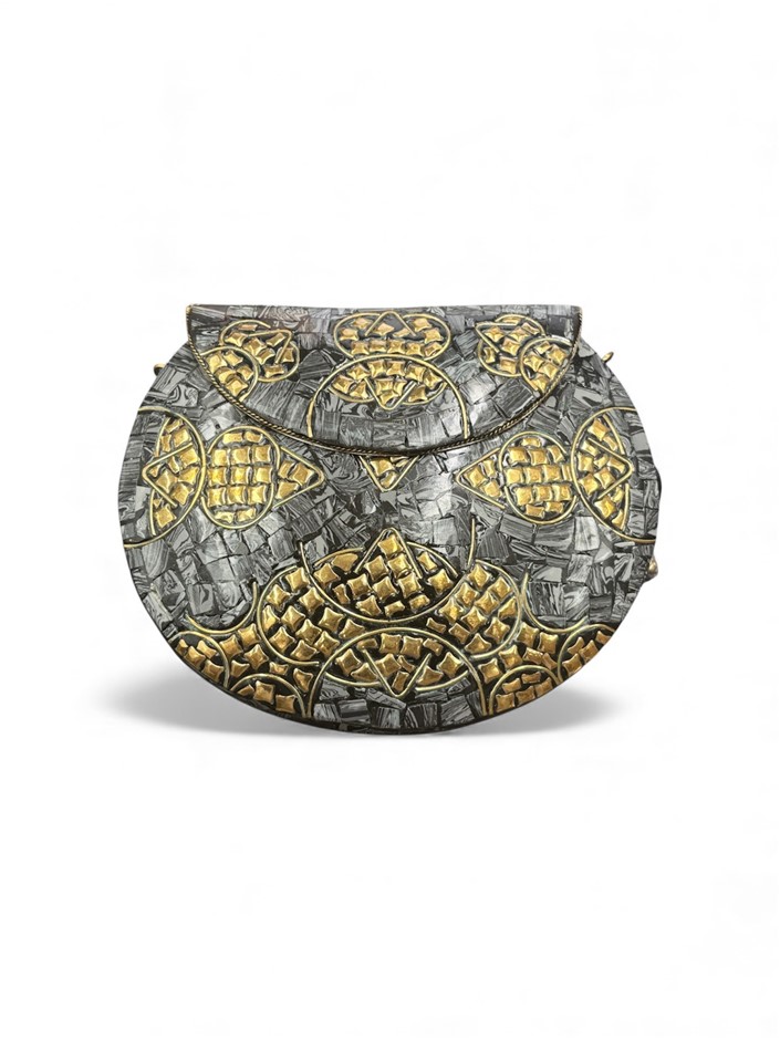FROM ST. XAVIER Kumm Metal Mosaic Evening Bag, Grey Gold.