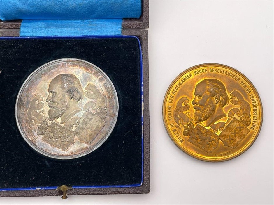 2 x 1883 International Colonial Exhibition Amsterdam Medallions