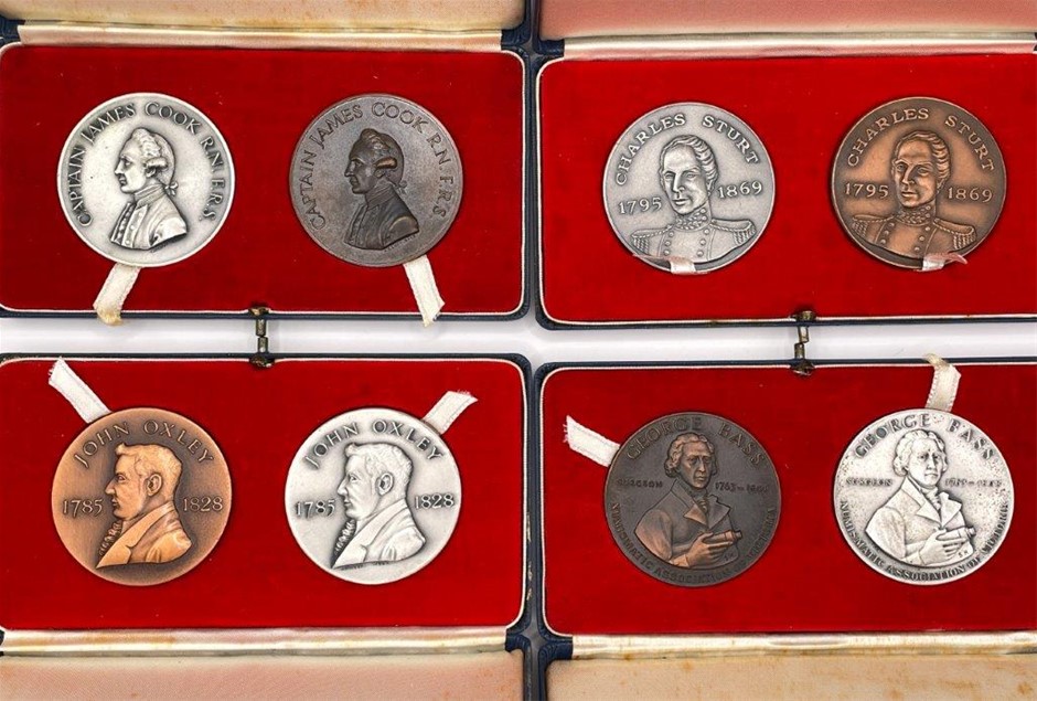 8 x AU Explorers Medallions, incl Cook, Sturt, Bass, Oxley