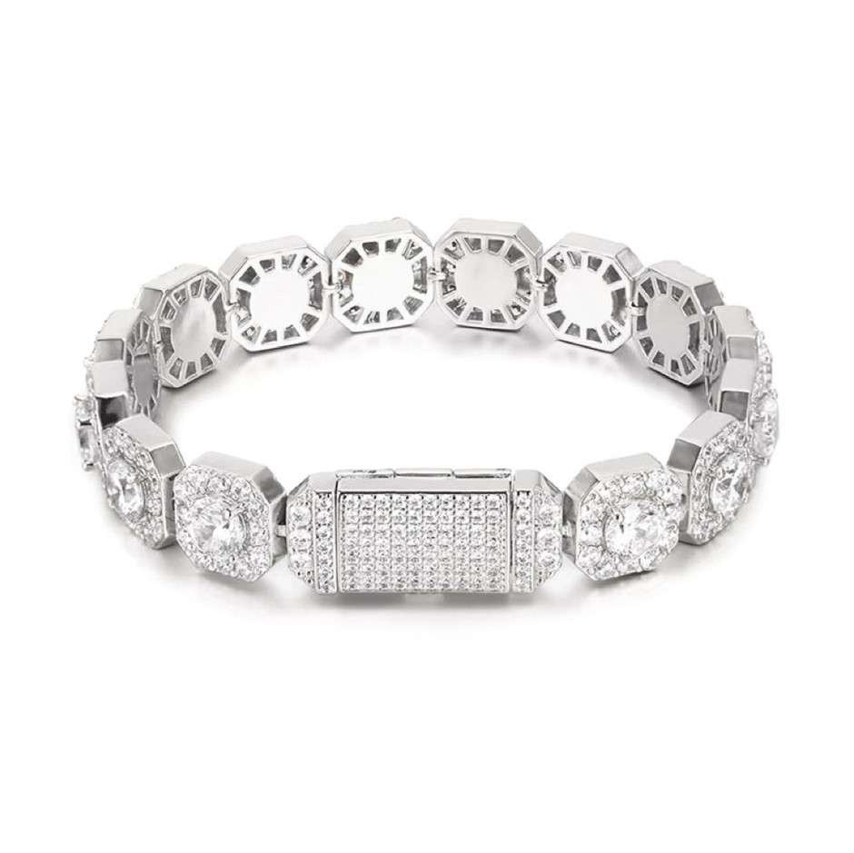 18K White Gold -Filled Clustered Chain Bracelet Simulated Diamonds - 60.9cm