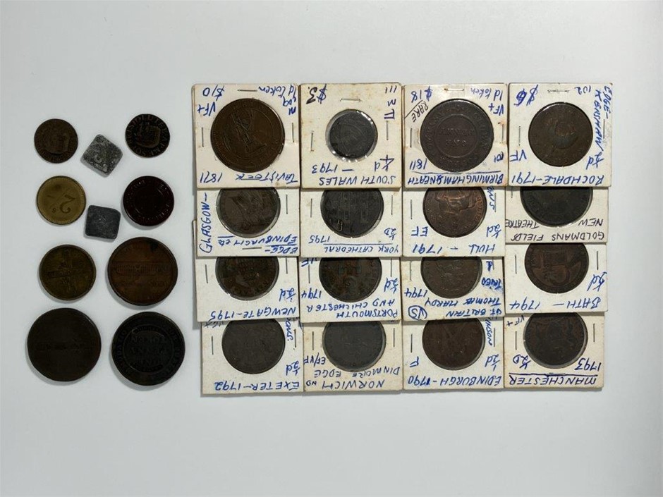 Approx.26 x British Asstd Tokens -farthings, pennies & oths C:1662-1811