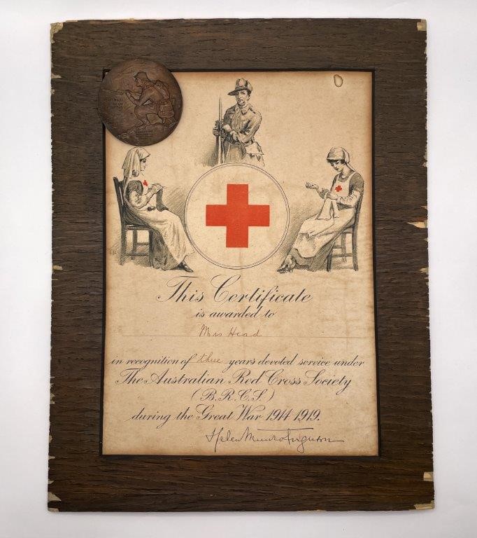 2 x WWI AU Medallion and Red Cross Society certificate