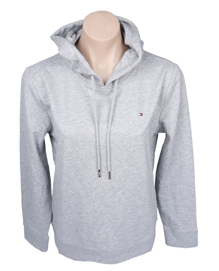 TOMMY HILFIGER Women's Flag Hoodie, Size M, 60% Cotton, 069 Stone Grey Heat