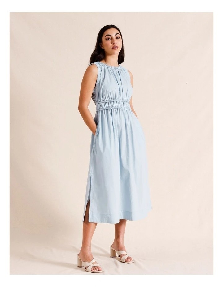 PIPER Petites Linen Maxi Dress w/ Elasticised High Waist & Tie Neckline. Si