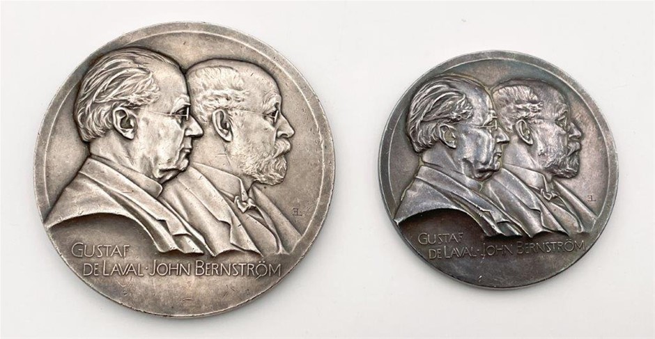 2 x 1908 Swedish Historical Medals - Gustaf De Laval & John Bernstrom