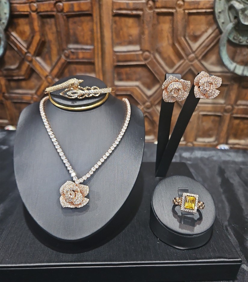 4pcs x 18K Stamped Rose Gold Filled Bangle & Ring & Earring & Necklace