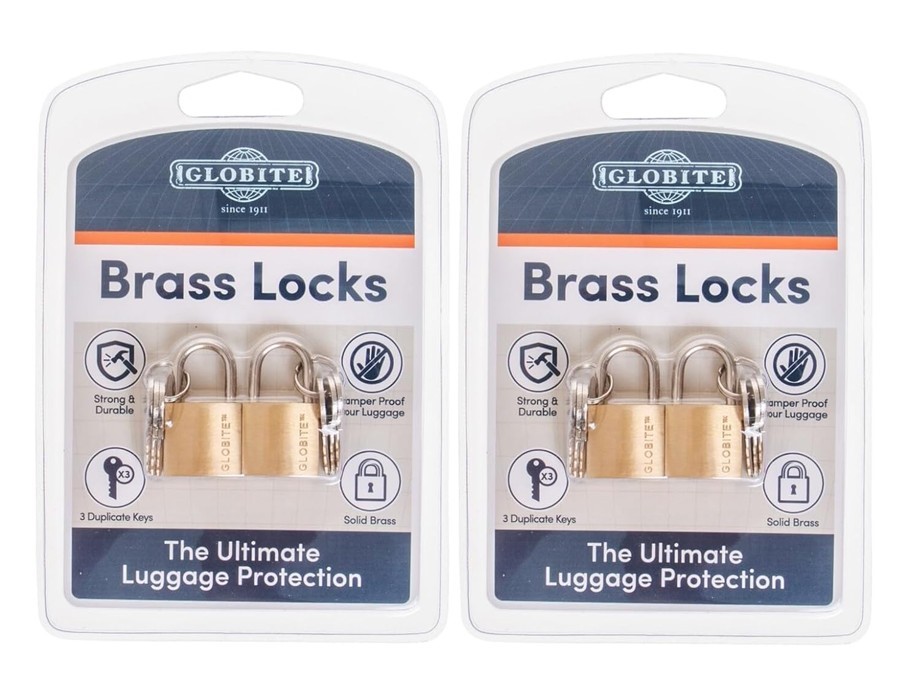 2 x Globite Single Brass Lock 2pk, Brass