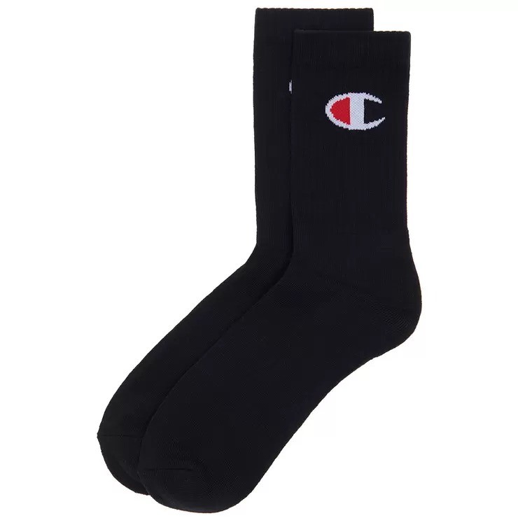 CHAMPION Men's 8pk Crew Socks, Size 6-10, Cotton/Nylon/Elastane, Black, SXR