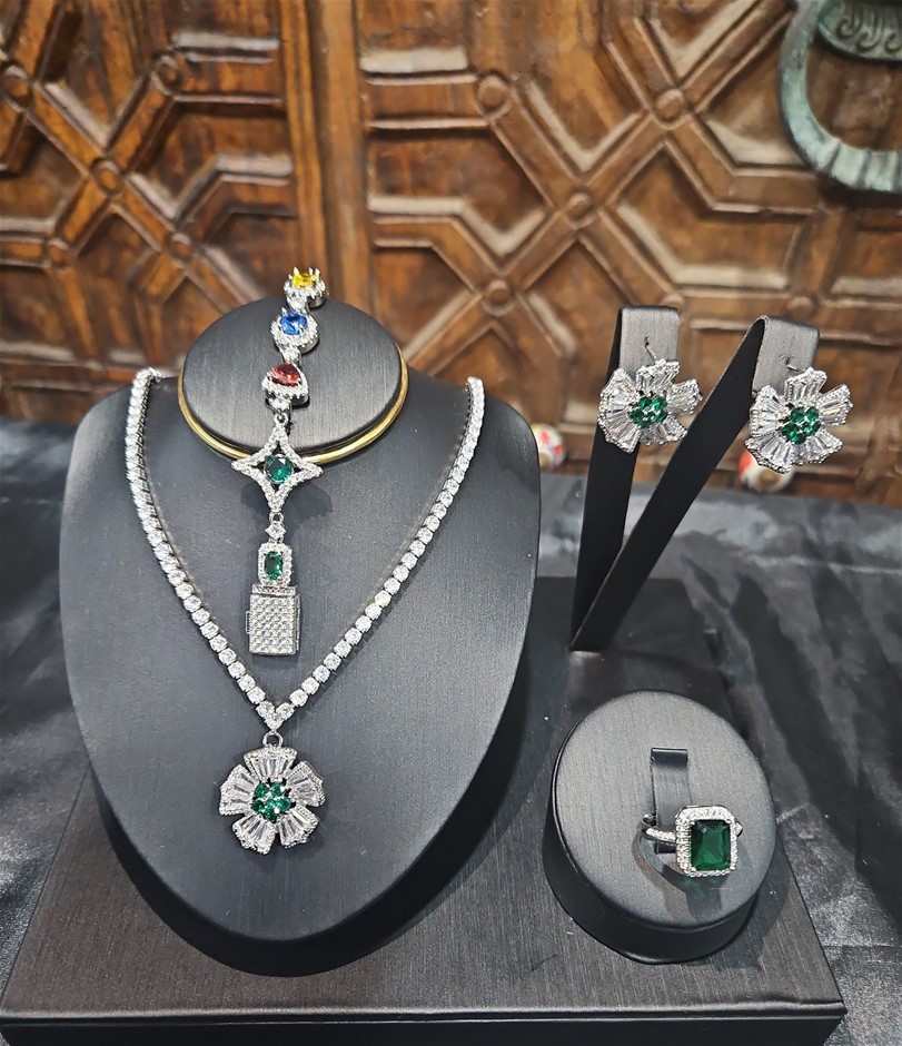 4pcs x 18K Stamped Rose Gold Filled Bangle & Ring & Earring & Necklace