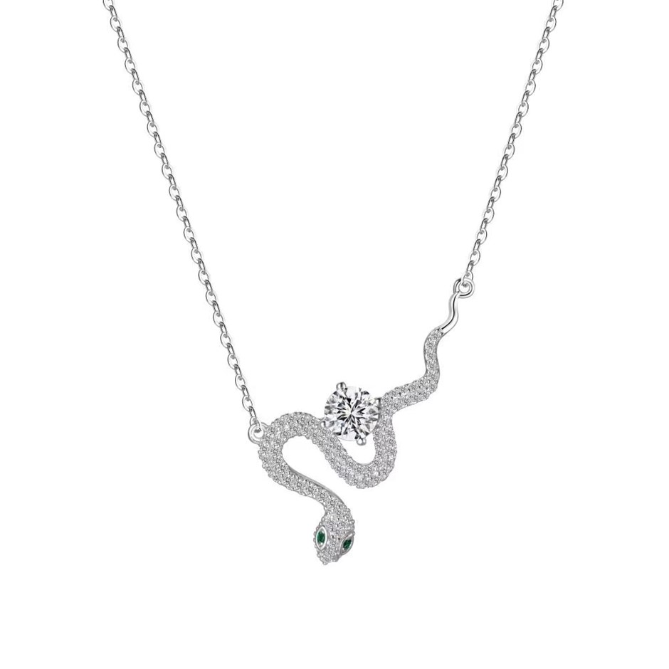 0.50ct Snake GRA Certified Moissanite 925 Silver Pendant Necklace