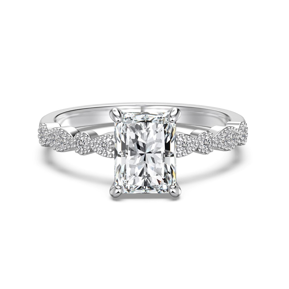 2.0ct Rectangle GRA Certified Moissanite 925 Sterling Silver Ring - Size 9