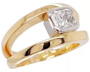 1.00ct Rectangular Dia. With GIA Cert. Ring 18K 2 Tone Gold