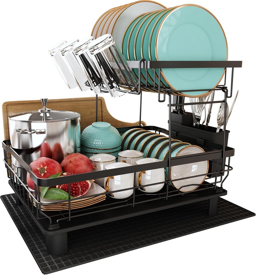 QUIENRRAE Dish Drying Rack - Black. NB: Slightly Damaged Box, Missing the T