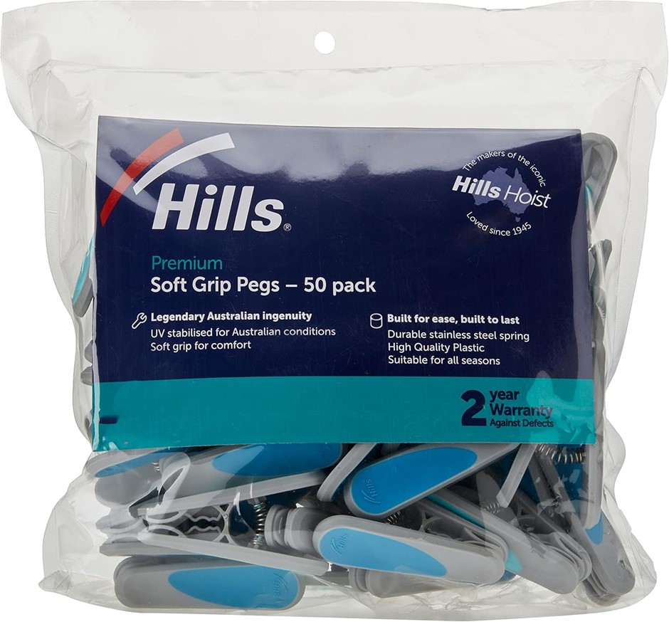 Hills Soft Grip Pegs 50 Pieces Set, Grey/Blue