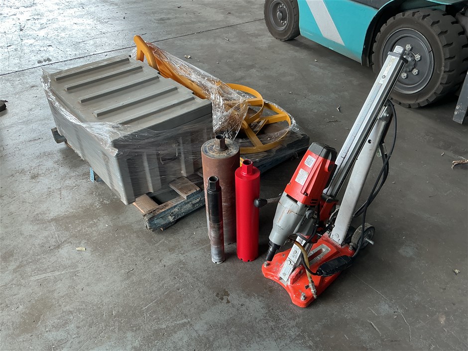 Husqvarna Core Drill, Electrical Lead Stands, & Rhino Storage Box