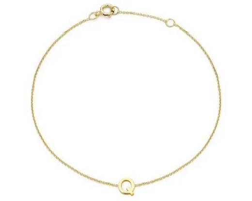 9K Yellow Gold MINI INITIAL 'Q' Bracelet 15.5-19cm