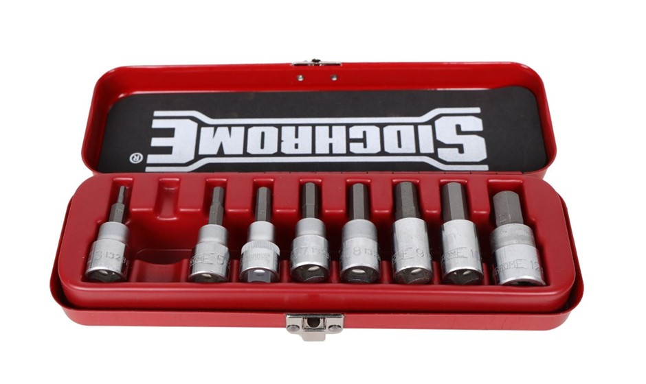 SIDCHROME 8pc 3/8" Drive In-Hex Socket Set, Sizes: 3, 5, 6, 7, 8, 9, 10, 12
