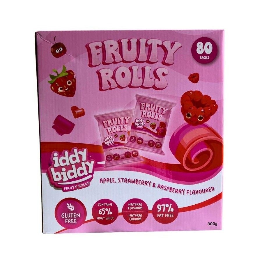IDDY BIDDY 80pk Fruity Roll, Apple/Strawberry & Raspberry Flavoured. NB: Be