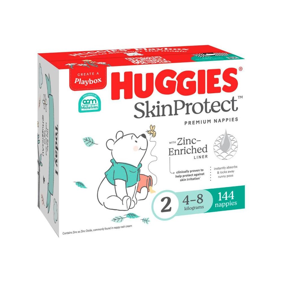 HUGGIES Box of 200pc Skin Protect Zinc-Enriched Newborn Nappies Size 2, 4-8