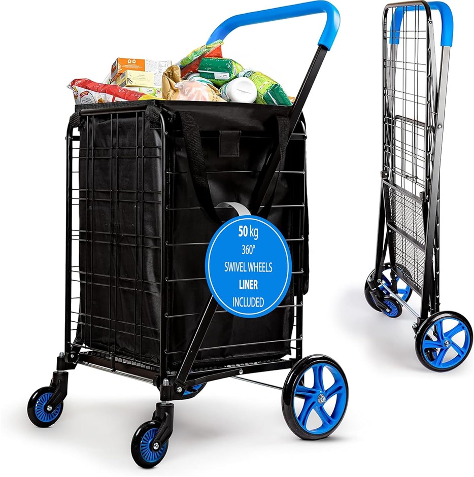 SERENELIFE Shopping Cart Trolley with Wheels and Waterpoof Shopping Cart Li
