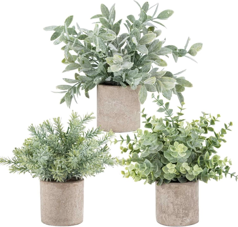 DER ROSE Mini Potted Fake Plants Artificial Plastic Eucalyptus Plants for H