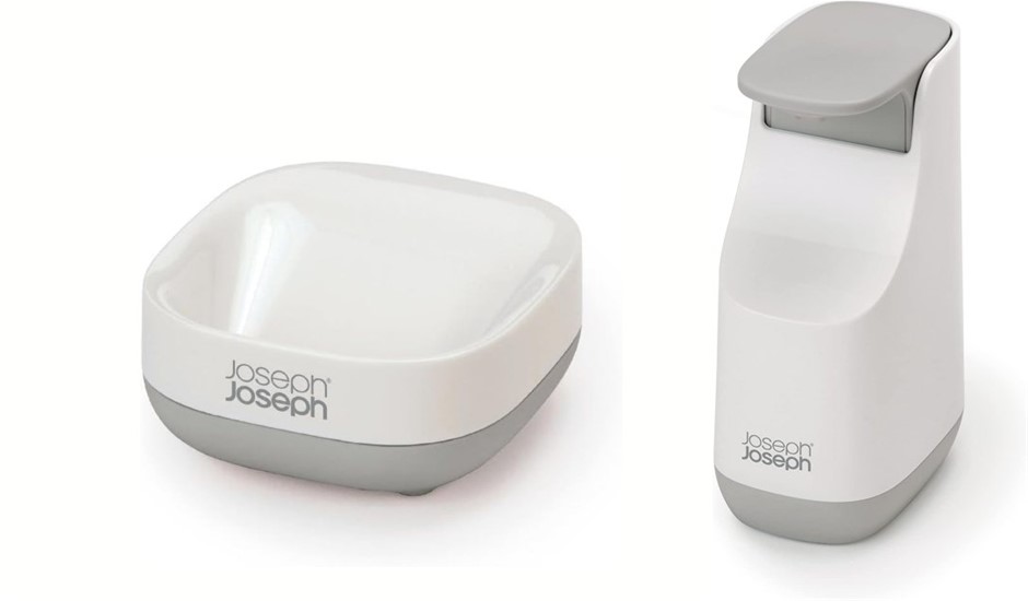 JOSEPH JOSEPH Slim Compact Bundle: Soap Dish & Soap Dispenser (Grey/White)