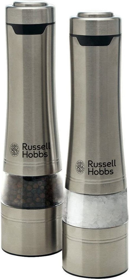 RUSSELL HOBBS Salt & Pepper Mills, Brushed Stainless Steel. NB: Damaged box
