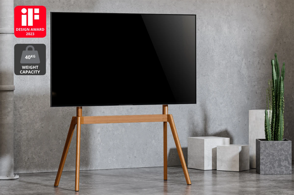 KOGAN Scandinavian Studio TV Floor Stand for 49"-75" TVs (Walnut)