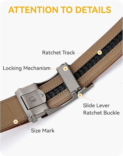 CHAOREN Men's Ratchet Belt - 1 3/8" Leather For Dress Pants - Micro Adjusta