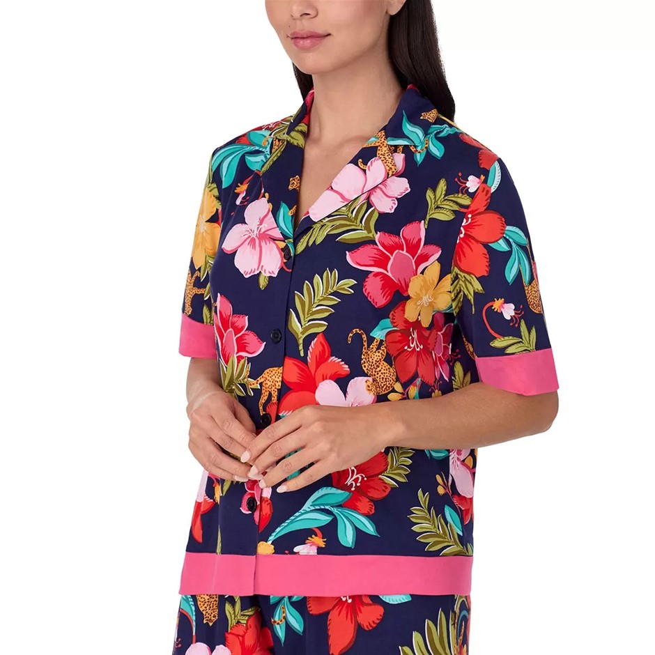 ROOM SERVICE 2pc Notch Collar PJ Set, Size L, Incl: Top & Shorts, Navy. Bu