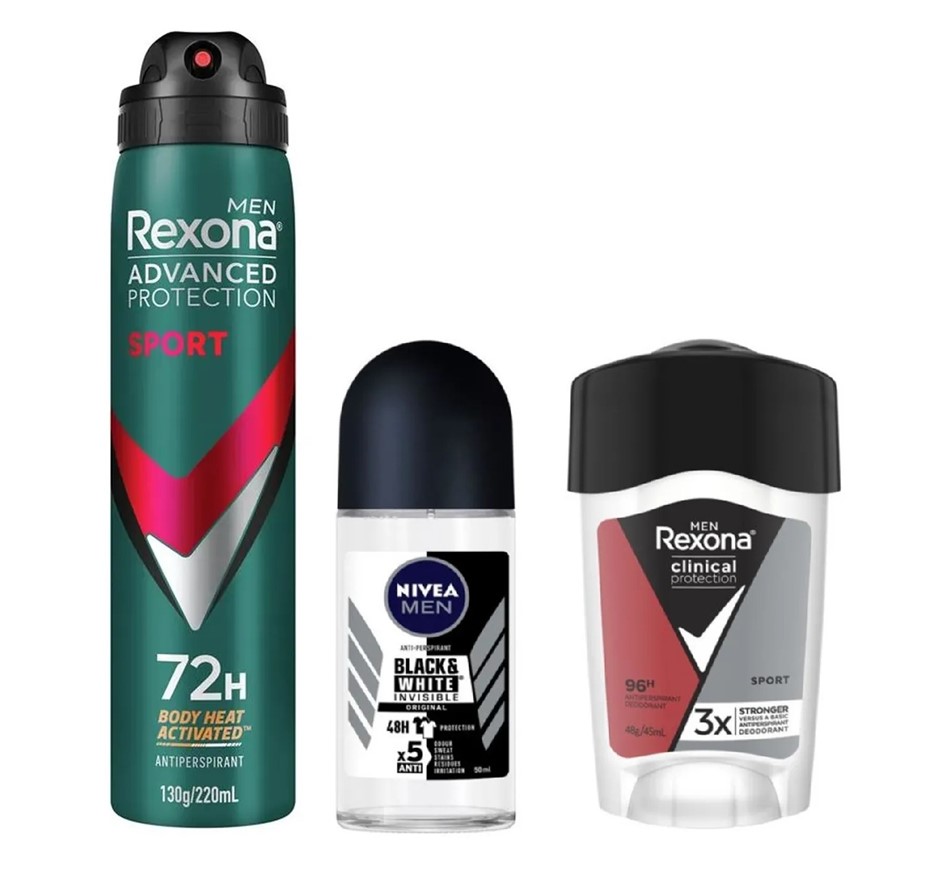 10 x Assorted Men's Deodorants, Incl: NIVEA 50mL, REXONA 220mL & REXONA 45m