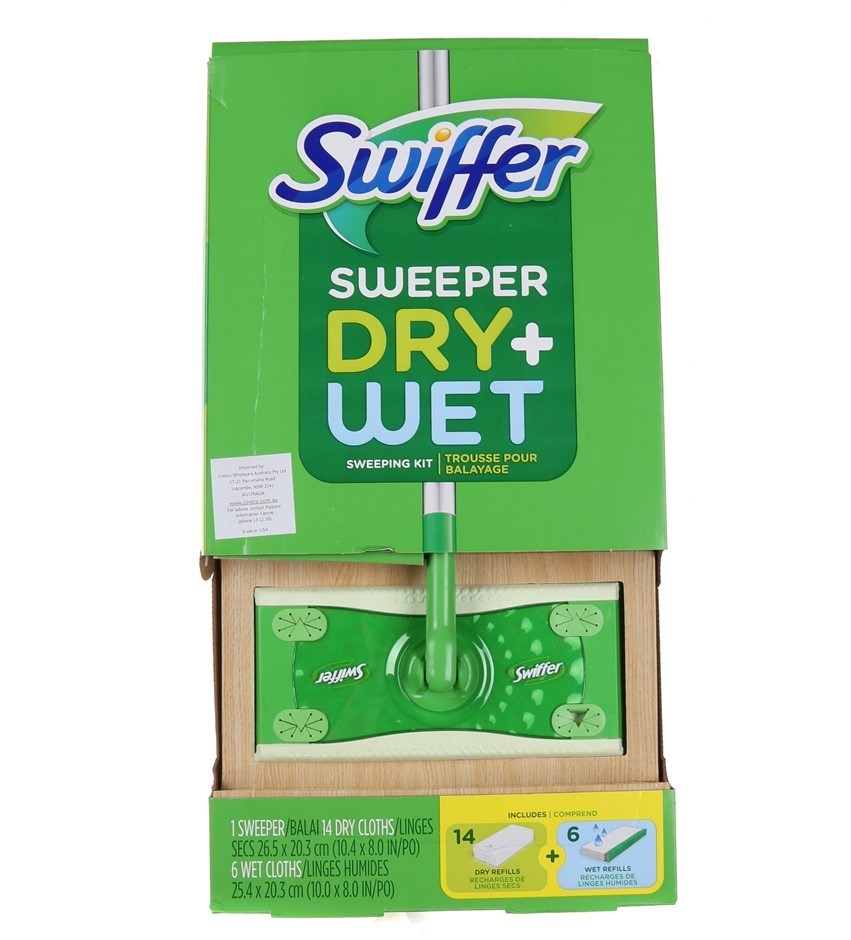 SWIFFER Sweeper Dry + Wet Kit. Includes 6 Wet Mopping Cloths & 14 Dry Moppi