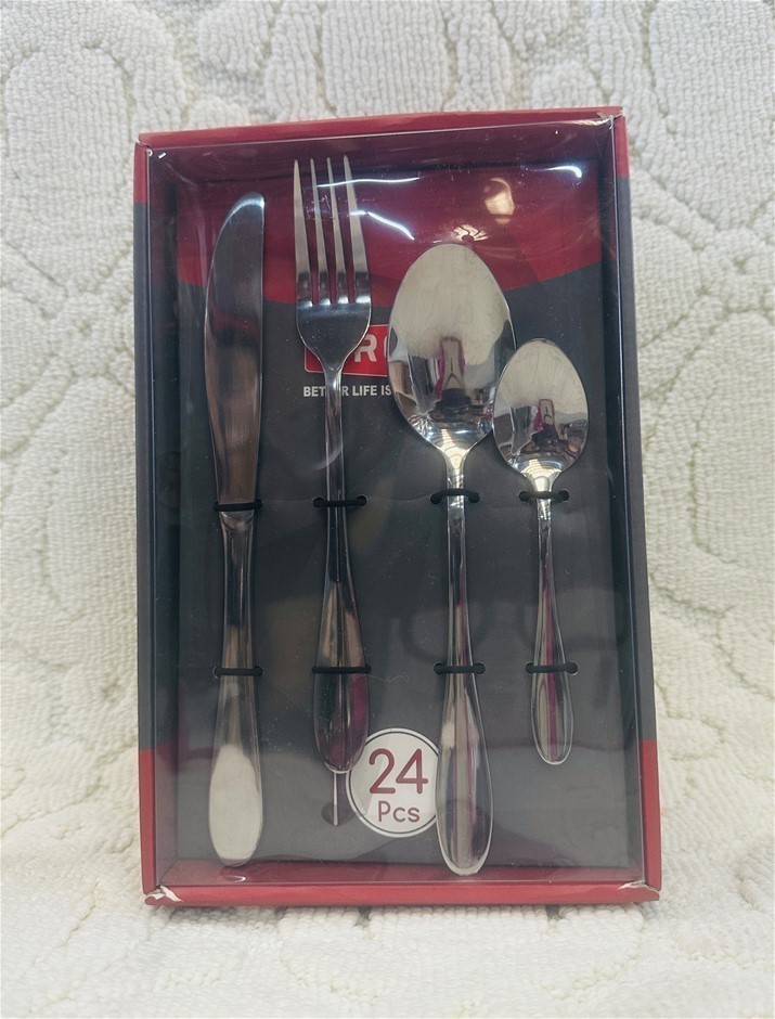 PROUD 24 Piece Cutlery Set. Stainless Steel - Plain Set (6 x Spoons, 6 x Fo