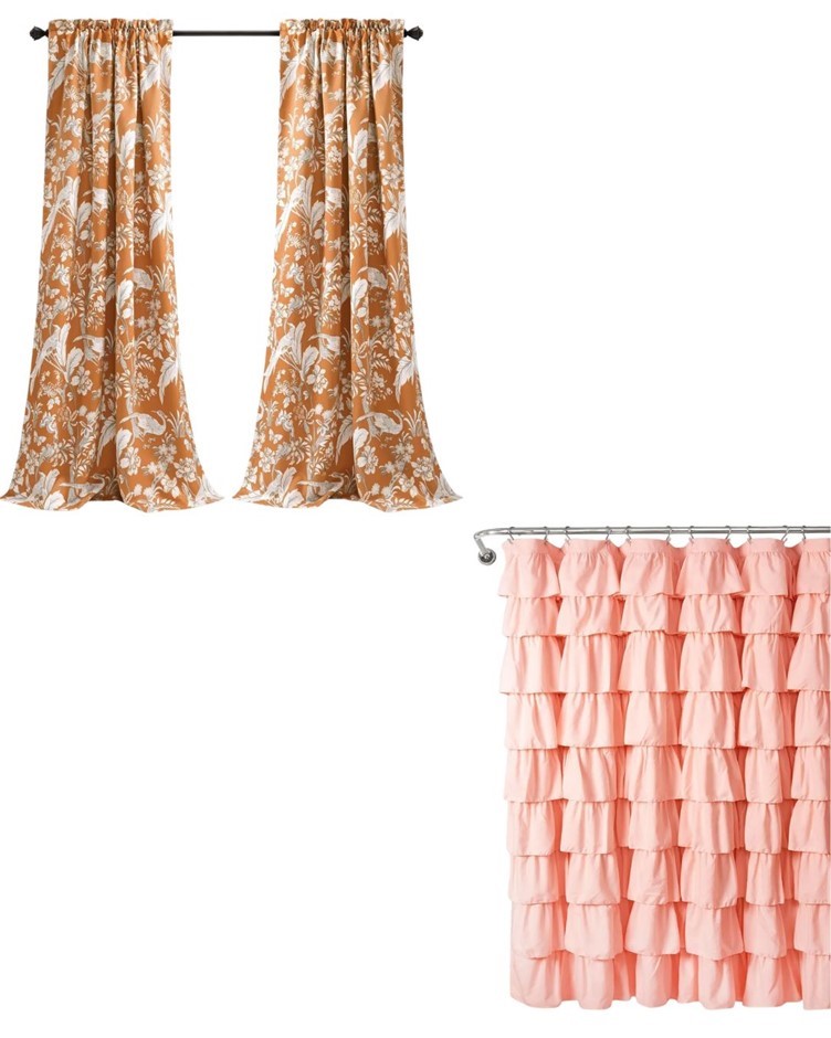 LUSH DECOR BUNDLE: Ruffle Shower Curtain. Size: 72" x 72". Colour: Blush. F